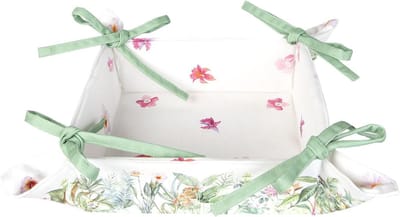 Clayre & Eef Broodmand 35x35x8 cm Wit Groen Katoen Vierkant Jungle Botanics Cadeau keuken