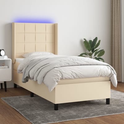 vidaXL - Boxspring - met - matras - en - LED - stof - crèmekleurig - 80x200 - cm