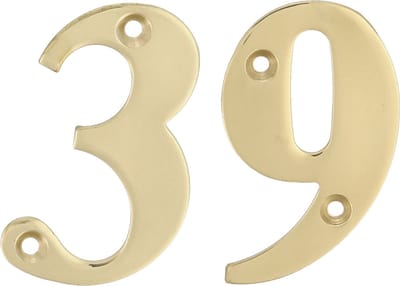 AMIG Huisnummer 39 - massief messing - 10cm - incl. bijpassende schroeven - gepolijst - goudkleur