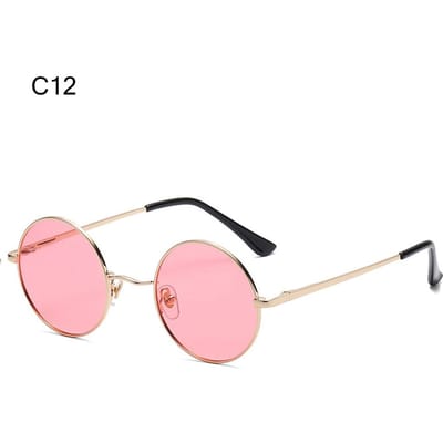 Gepolariseerde kleine ronde zonnebril Retro kleurrijke metalen punk tinten UV400 bescherming Brillen voor mannen en vrouwen C10 pink