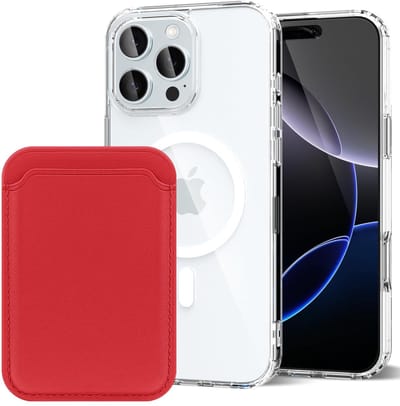Shockproof Anti Shock Back Cover Hoesje Compatibel met MagSafe Geschikt voor: Apple iPhone 16 Pro met Magnetische Pasjeshouder - Rood