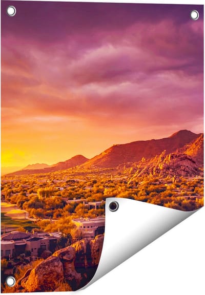 Gards Tuinposter Woestijn Landschap met Zonsondergang - 40x50 cm - Tuindoek - Tuindecoratie - Wanddecoratie buiten - Tuinschilderij
