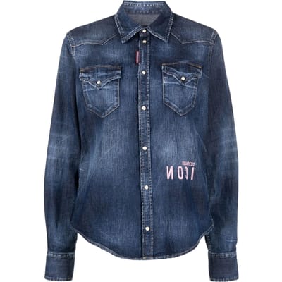 Dsquared2 Icon Reverse Logo Western Donkerblauw Denim Shirt