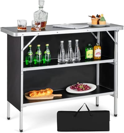 COSTWAY Campingkast, opvouwbaar, draagbare campingkeuken met 2 verdiepingen, aluminium vouwkast incl. draagtas, voor picknick, barbecue, feestjes, 110 x 38 x 88 cm (zwart)