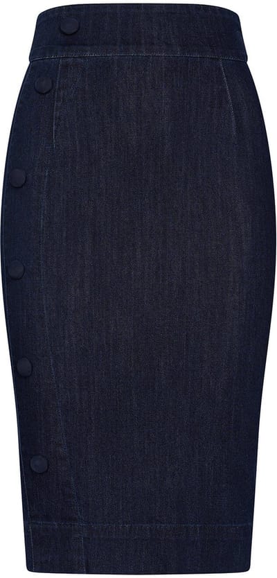 Succubus Clothing Norma Jean Denim 50's Pencil Rok in Navy