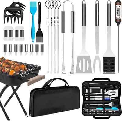 SP® BBQ Accesoires ( set ) - 25-delige Accessoireset - Professionele Set - Zilver - 25cm x 40cm x 7cm