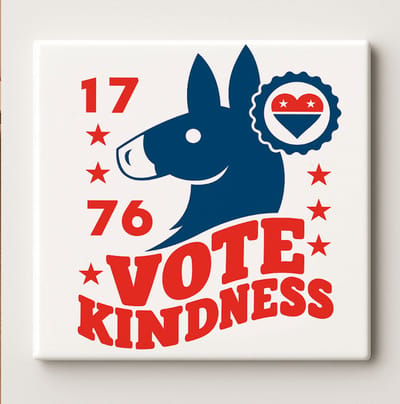 Keramische Kunsttegel 15x15cm – “Vote Kindness” Patriottisch Ezel Ontwerp – Retro Politieke Kunst Muurdecoratie voor Huis & Kantoor