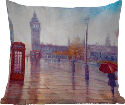 Tuinkussen - Schilderij - Olieverf - Londen - Telefoon - 40x40 cm - Weerbestendig
