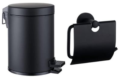 FugaFlow Eccelente Acces toilet accessoireset - toiletrolhouder - met klep - pedaalemmer - 5 liter - mat zwart