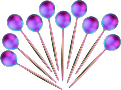 Kleurrijke RVS Koffielepels Set van 10, Mini Taartlepels, Spiegelschoon Bestek voor Koffie en Desserts