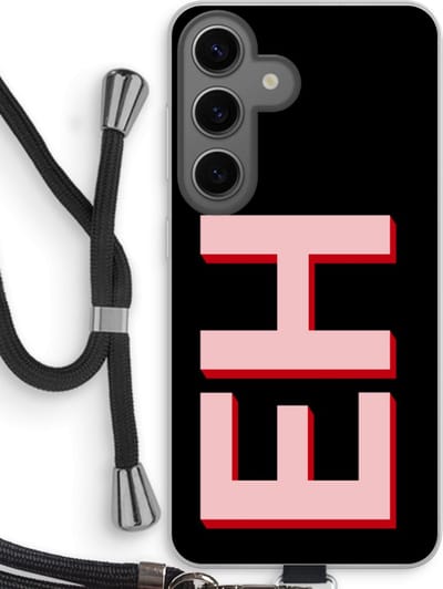 Gepersonaliseerd - Case Company® - Hoesje met koord geschikt voor Samsung Galaxy S24 hoesje met Koord - Monogram - Telefoonhoesje met Zwart Koord - Bescherming aan alle Kanten en Over de Schermrand