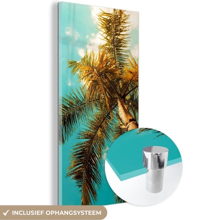 MuchoWow® Glasschilderij 20x40 cm - Schilderij acrylglas - Palm - Zomer - Tropisch - Foto op glas - Schilderijen