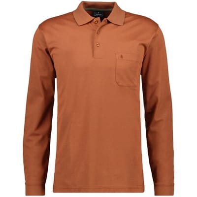 Ragman Softknit Polo Longsleeve Uni Breast Pocket Pumpkin Orange / male