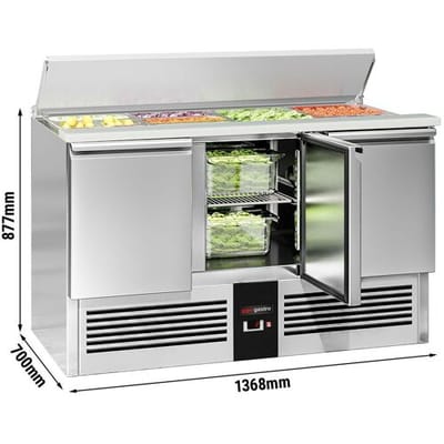 GGM Gastro Saladette PREMIUM - 1368mm - 3 Türen - mit Einlass für 4x GN 1/1 & Edelstahldeckel Zilver