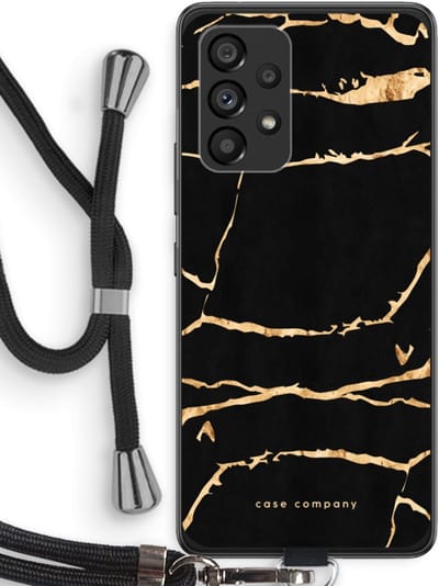 Case Company® - Hoesje met koord geschikt voor Samsung Galaxy A53 5G hoesje met Koord - Gouden marmer - Telefoonhoesje met Zwart Koord - Bescherming aan alle Kanten en Over de Schermrand