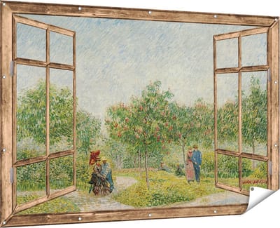 Gards Tuinposter Doorkijk Tuin met Geliefden - Vincent van Gogh - 180x120 cm - Tuindoek - Tuindecoratie - Wanddecoratie buiten - Tuinschilderij