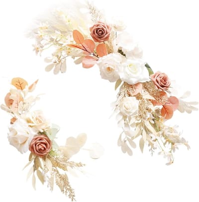 Bruiloft Bloemen Swags - Kunstmatige Decoraties - Feestelijke Aankleding - Handgemaakt Ontwerp - 50x30 cm - Wit Beige