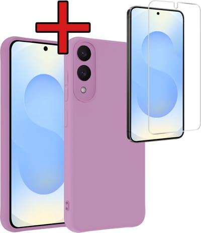 Hoesje - Met Screenprotector - Geschikt voor Samsung Galaxy S25 Edge - Sterk & Shockproof - Telefoon Hoes - Back Cover - Siliconen Case - Telefoonhoes - Lila