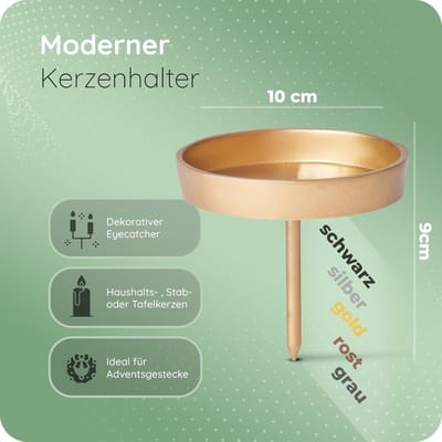 4x kaarsenprikker plat 10cm goud aluminium kerstkrans kaarsenhouder kaarsenplaat om op te plakken ronde kaarsenpin adventskrans decoratie kaarsenhouder adventskrans advent kaarsenhouder