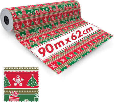 Rol cadeaupapier - Inpakpapier Kerst - Feestelijke Geschenkverpakking - Gemaakt van gerecycled papier - 62 cm x 90 m - Sterrenpatroon
