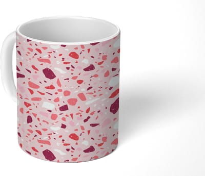 Mok - Koffiemok - Terrazzo - Patroon - Roze - Mokken - 350 ML - Beker - Koffiemokken - Theemok