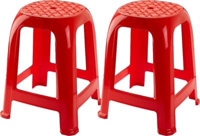 PlasticForte Keukenkrukje/opstapje - 2x - Handy Step - rood - kunststof - 37 x 37 x 46 cm