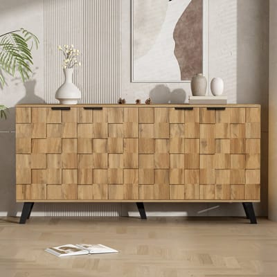 Moderne zijkast 160,5 x 35,5 x 78 cm - 4 deuren - geschikt voor woonkamer - slaapkamer en eetkamer - houtkleur