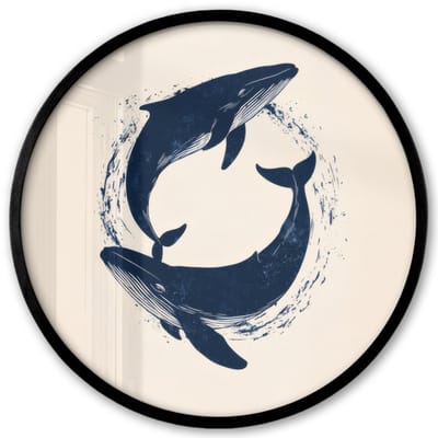 Poster in lijst Rond - Fotolijst 40x40 cm - Posters - Walvissen - Spetters - Cirkel - Donkerblauw - Ronde posterlijst zwart - Decoratie - Wanddecoratie woonkamer - Muurdecoratie slaapkamer