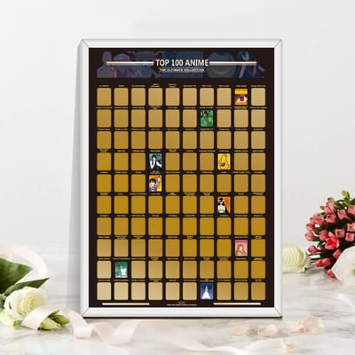 Decoratie Home Top 100 Anime Poster Anime Bucket List Premium en artistieke iconen Geweldig cadeau voor anime-liefhebbers 1Set