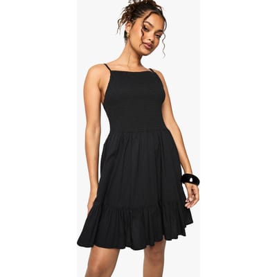 boohoo Dames Shirred Getextureerde Meerlagige Smock Mini Jurk | Zwart | Maat: XS