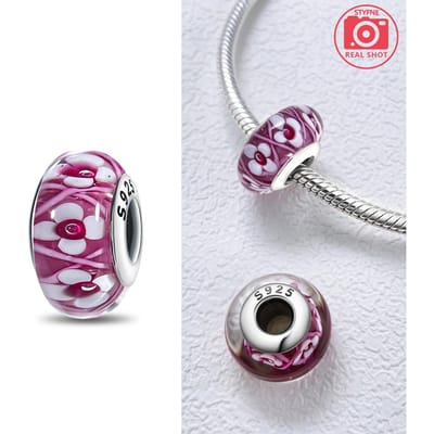 Roze Bloemen Murano Echt Glazen Kralen Koperkleuren Voor Bedel Koperkleuren Echte Armbanden Voor Sieraden Maken