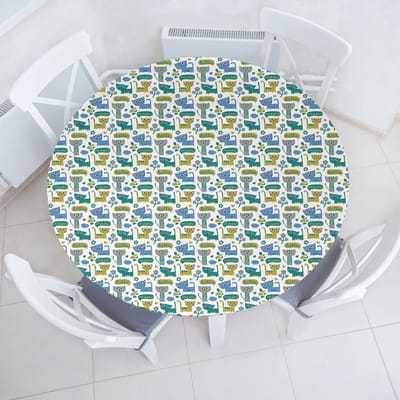 New Bed Kat Kittens Zeggen Hallo en Miauw Rekbare Ronde Tafellaken, Elastische Stof Tafelhoes rondom 91 cm - 102 cm Diameter
