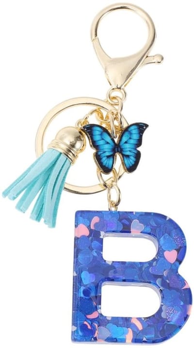 Sleutelhanger met letter B - Vlinder/Sleutelhanger - Duurzaam Harsmateriaal - 9,3 cm - Charmante Kwast - Decoratief Accessoire - Sleutelaccessoire