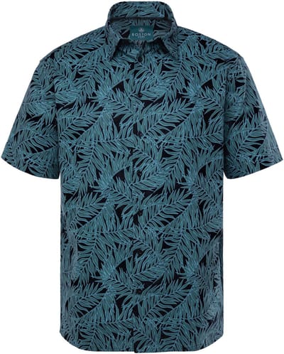 Boston Park - Heren - Linnenmix-overhemd korte mouw bloemenprint Kentkraag - Navy blauw - Maat 8XL