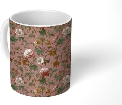 Mok - Koffiemok - Bloemen - Klassiek - Roze - Mokken - 350 ML - Beker - Koffiemokken - Theemok