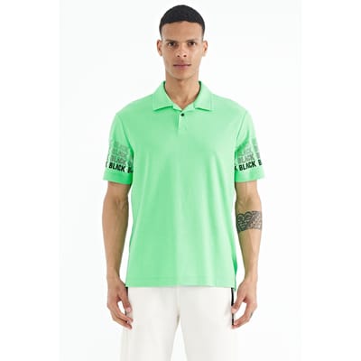 Heren Katoenen Polo Col Geprinte T-Shirt