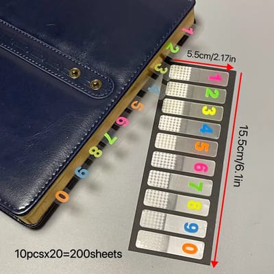 Viwado® Transparante Genummerde Plaknotities 200x – Sterke Klevende Plastic Index Labels – Herbruikbaar voor Contracten – Documenten – Kantoorarchivering en Organisatie