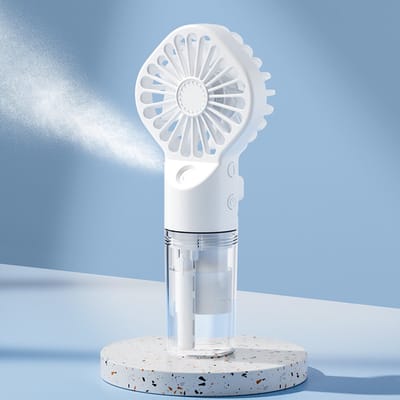 Draagbare waternevelventilator, 4 snelheidsstanden, USB-oplaadbare ventilator, werkt op batterijen (wit)
