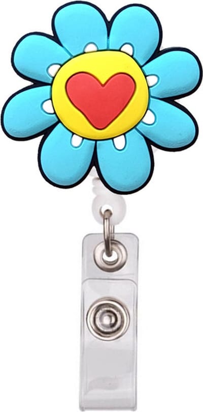 Fako Bijoux - Badgehouder - Sleutel Houder - Rolspeld - Verpleegster - Zuster - Rond - Bloem Siliconen - Blauw