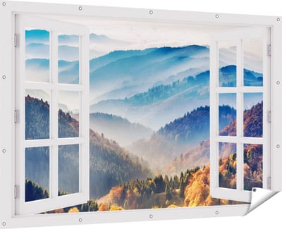 Gards Tuinposter Doorkijk Heuvel Landschap van het Zwarte Wout Bos - 180x120 cm - Tuindoek - Tuindecoratie - Wanddecoratie buiten - Tuinschilderij
