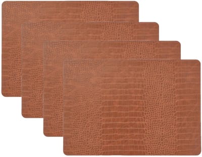 Unique Living placemats Croco lederlook - 4x - 43 x 30 cm - bruin - pvc - tafel onderleggers