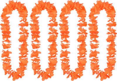 Boland Boland Hawaii krans/slinger - 4x - Tropische kleuren oranje - Bloemen hals slingers - Party verkleed accessoires