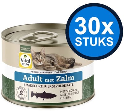 30x VITALstyle Adult met Zalm - Kattenvoer Natvoer Blik - 200g