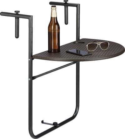 balkontafel hangend - inklapbaar - verstelbaar 3 hoogtes - 60 x 40 cm - bruin