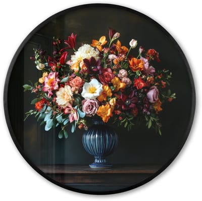 Poster in lijst Rond - Fotolijst 60x60 cm - Posters - Groot - Bloemen - Vaas - Boeket - Ronde posterlijst zwart - Decoratie - Wanddecoratie woonkamer - Muurdecoratie slaapkamer