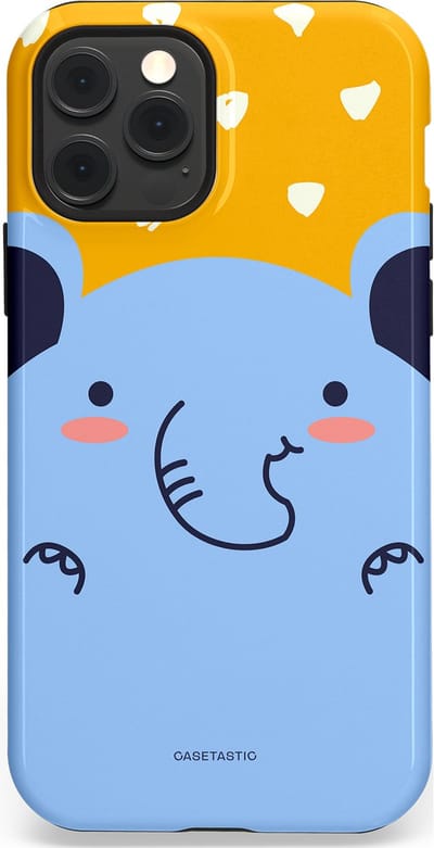 Casetastic hoesje geschikt voor Apple iPhone 12 / Apple iPhone 12 Pro - MagSafe - Dubbellaagse bescherming - Knuffel van olifant - Fashion Case - Lichtblauw Okergeel