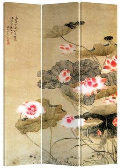 Fine Asianliving Kamerscherm Scheidingswand B120xH180cm 3 Panelen Waterlelies