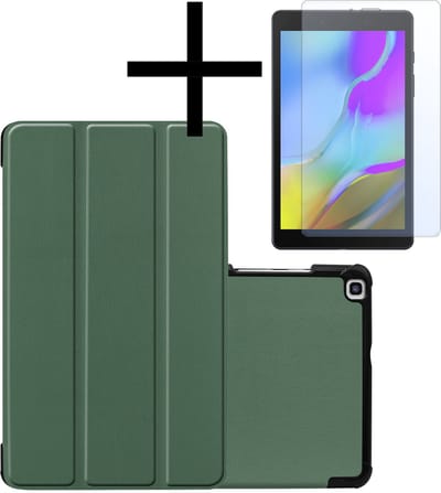 Hoes - Geschikt voor Samsung Galaxy Tab A 8.0 (2019) - Met Screenprotector - Trifold Bookcase - Hard Cover - Hardcover Book Case - Tablet Hoesje - Donkergroen
