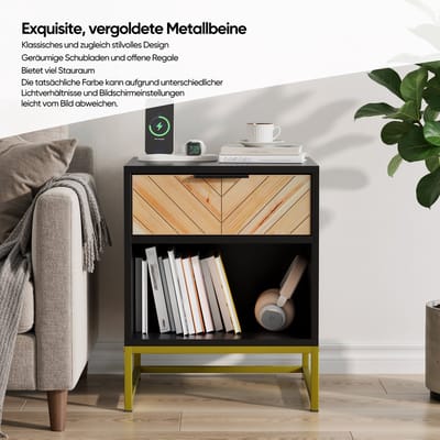 Modern nachtkastje – met één lade en één open vak – geschikt voor de woonkamer, slaapkamer en hal – afmetingen 43 x 40 x 55 cm – uit één stuk