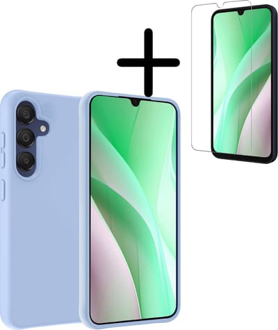 Hoesje Met Screenprotector - Geschikt voor Samsung Galaxy A15 - Sterk & Shockproof - Back Cover - Siliconen Case - Telefoon Hoes - Lichtblauw